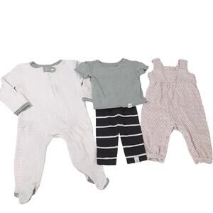 Burts Bees Baby Girl 0-3mo Clothing Lot 4pc Footed Sleeper & Romper Pink Organic
